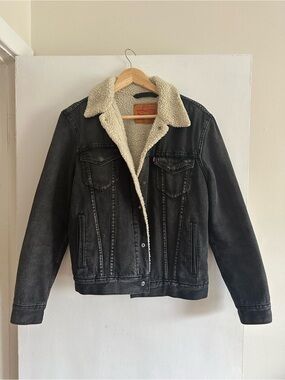 Levi's Black Denim Sherpa-Lined Trucker Jacket